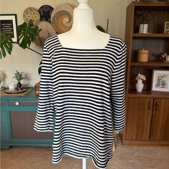 J. Jill Navy and White Striped Long Sleeve Top - Picture 1 of 7